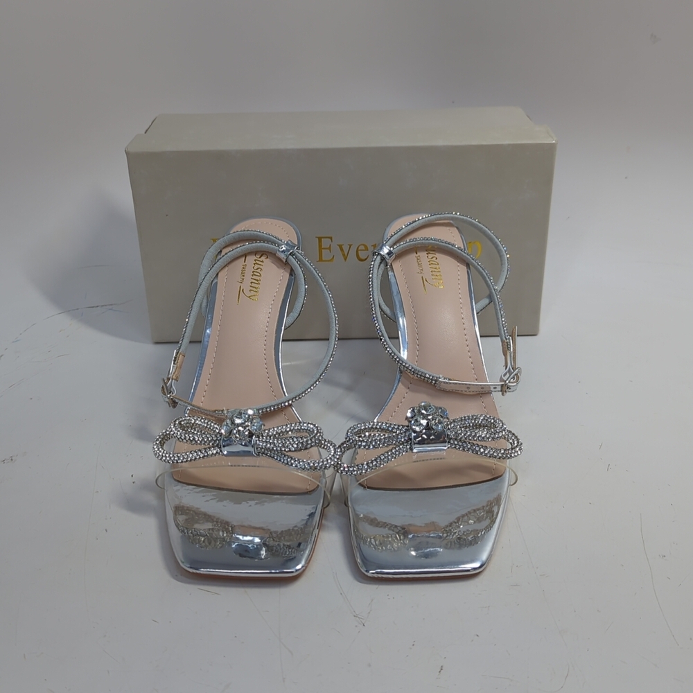 Susanny Square Toe Women's Heeled Sandals US 8.5 Silver